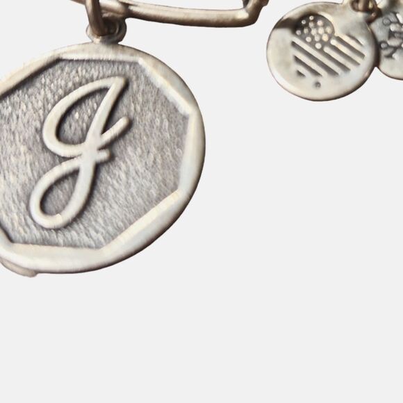 Alex Ani Initial J Charm Bangle Stack Bracelet Layer Silver‎ Monogram Adjustable - Picture 4 of 5
